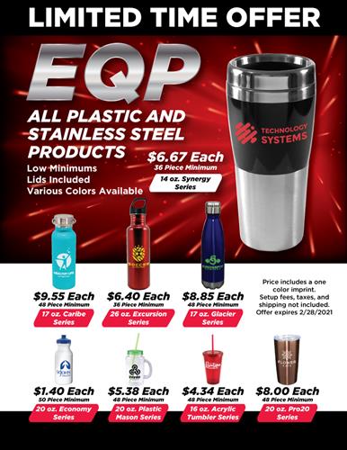 EQP On All Stainless Steel and Plastic Drinkware