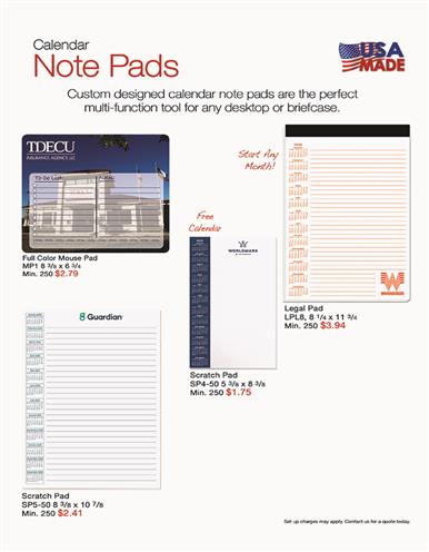 Calendar Note Pads Custom Designed for You