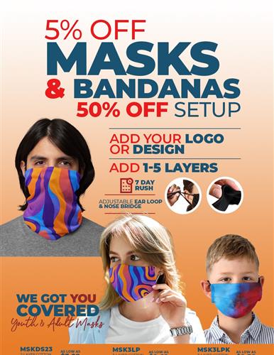 Take 5 off and 50 off Custom Printed Masks