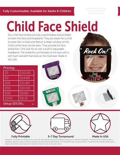 Fully customizable child face shields